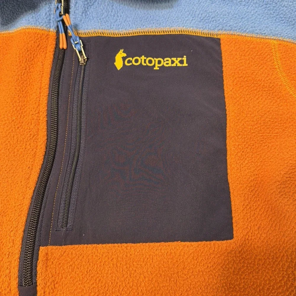Cotopaxi Abrazo Pullover Mens Medium Orange Blue 1/2 Zip Fleece Colorblock